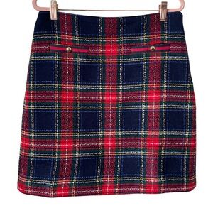 Talbots Skirt Womens Size 6 Navy Red Tartan Plaid Boucle Tweed Mini Preppy Twee